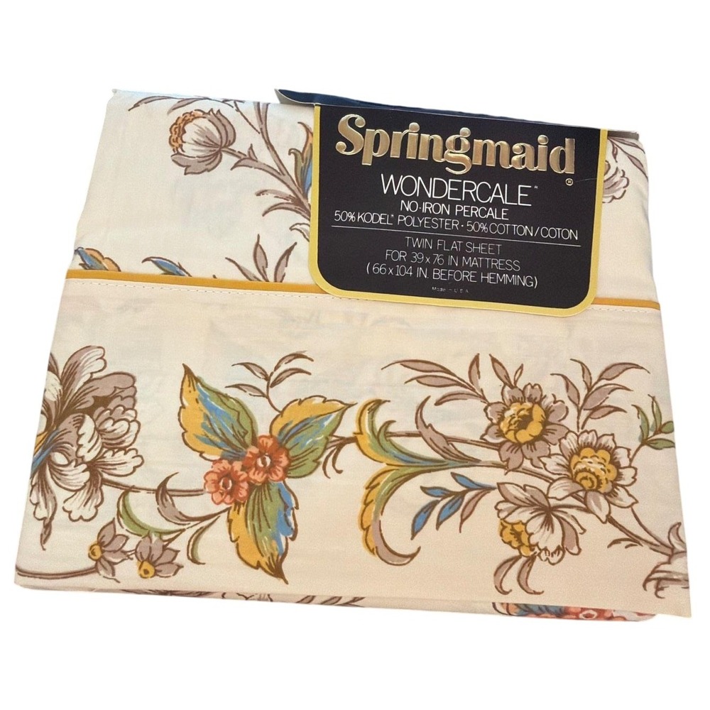VTG Springmaid Flat Sheet Twin Newburyport Floral Cottagecore Grandmillennial